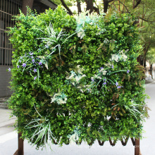 Decorative cheap artificial green wall with plastic leaves for garden